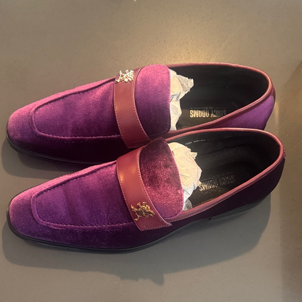 Stacy Adams Purple Velvet Loafers with Gold Accent